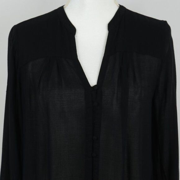 Lucky Brand Women's Small Black Semi-Sheer Pleated V-Neck Button Up Shirt - Picture 2 of 6